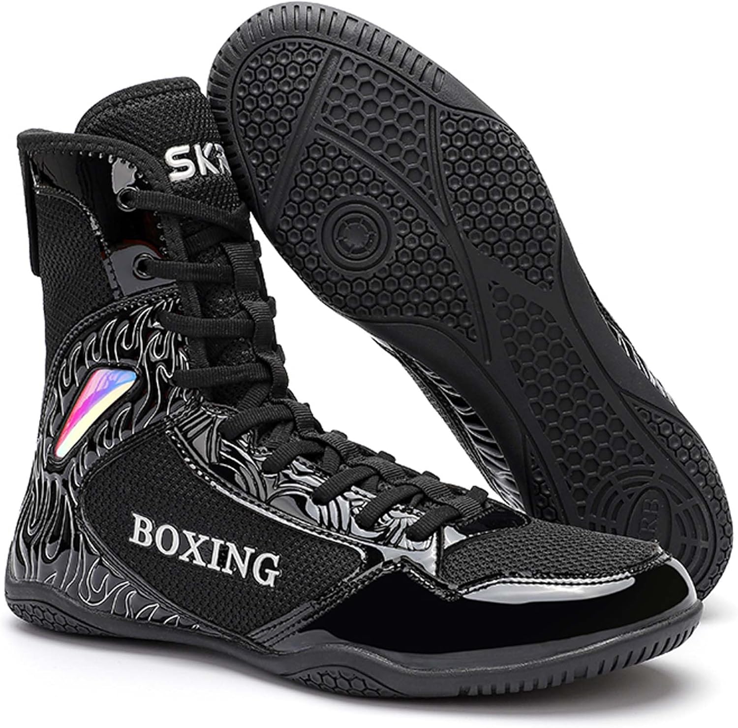 

Профессиональные боксерские ботинки для мужчин и женщин, для соревнований, тренировок, борьбы, легкие, нескользящие, высокие, спортивные, фитнес-ботинки, обувь для тяжелой атлетики и тхэквондо Generic, черный