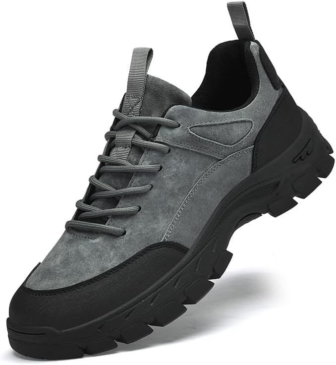 

Мужские трекинговые кроссовки из натуральной кожи, водонепроницаемые, с повседневной шнуровкой, удобные, с защитным носком, противоскользящей подошвой, для походов, кемпинга и прогулок на улице Meixi Mobile, серый
