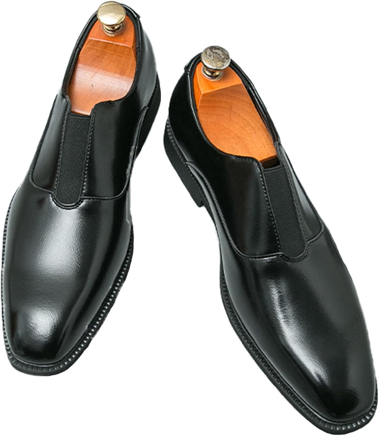 

Мужские кожаные низкие туфли-лоферы на эластичной резинке, делового стиля, с квадратным носком, низким каблуком, без шнурков, формальные туфли для смокинга, классические туфли с прямым носком, современные формальные кожаные туфли Enjgu, черный