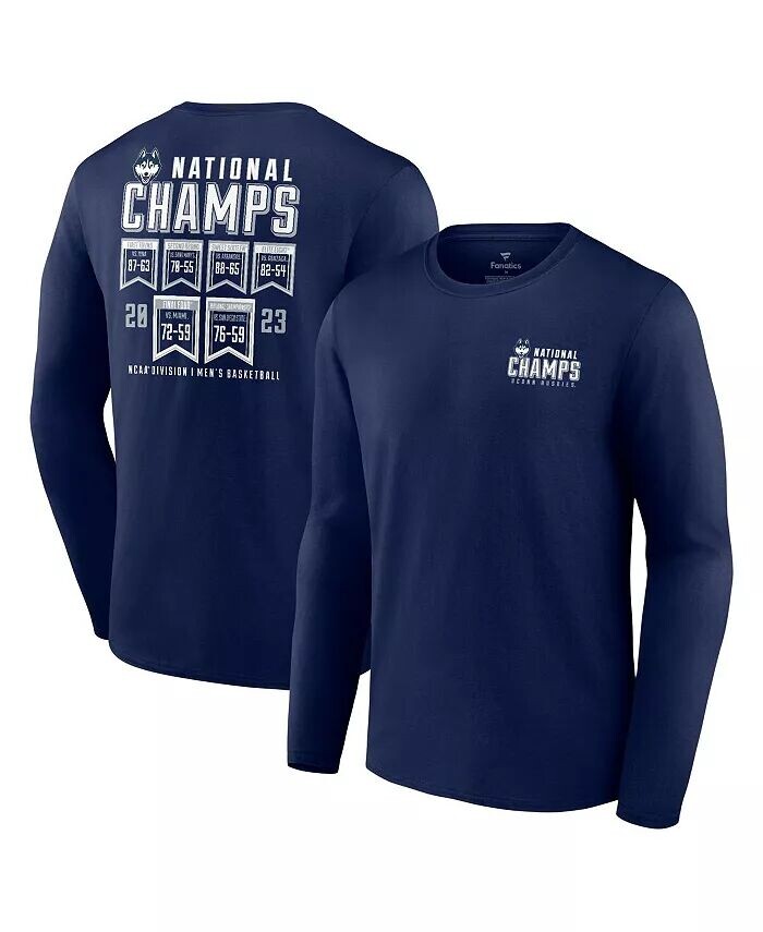 

Футболка мужская Navy UConn Huskies 2023 NCAA Men's Basketball National Champions Schedule с длинным рукавом Fanatics