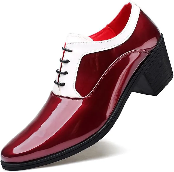 

Мужские оксфорды Santimon с контрастной лакированной кожей и каблуком в стиле Куба для свадьбы, шнуровка, красный