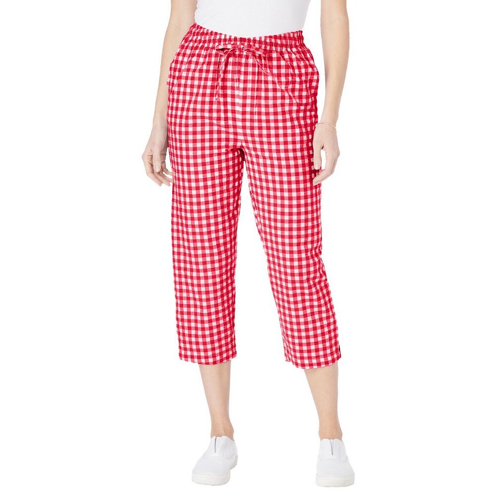 

Женщина в женских капри из жатого хлопка больших размеров Woman Within, цвет Vivid Red Gingham