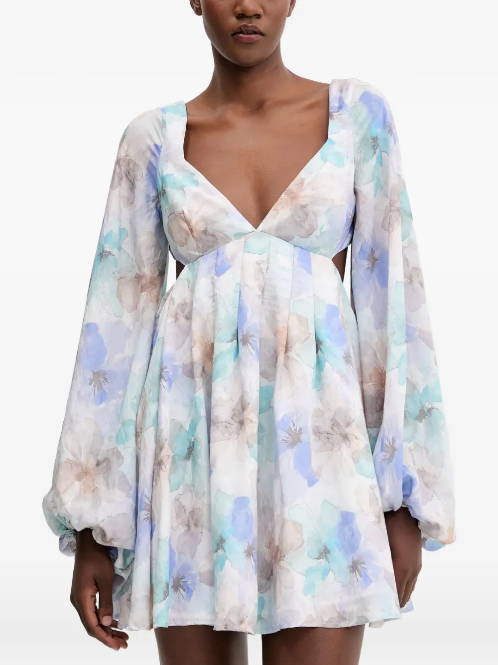 

Мини-платье с цветочным принтом и вырезами Bardot, белый