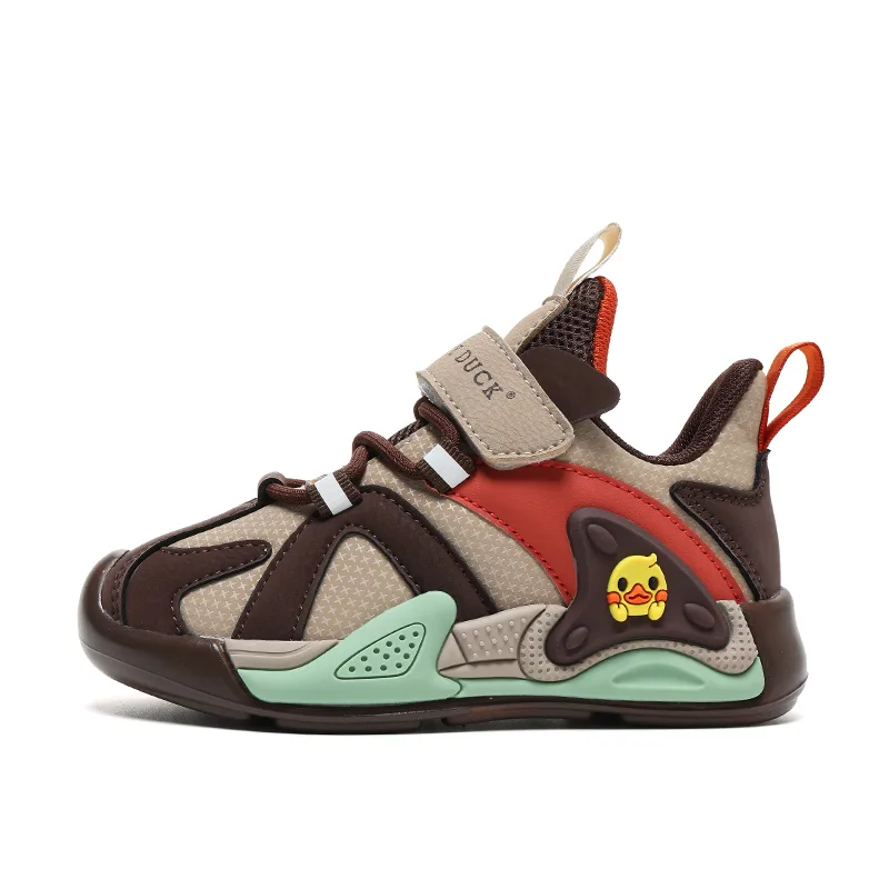 Детские повседневные кроссовки low top из искусственной кожи с амортизацией, износостойкие WALNUT DUCK, 23001 Apricot/Dark Brown Leather