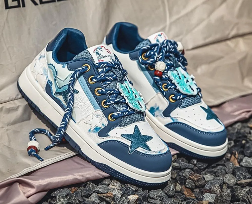 Мужские массивные кроссовки Star Shoes Y2K в ретро-стиле, кожаные кроссовки на шнуровке, легкая и удобная обувь для ходьбы для мужчин и женщин Generic, синий — фото 3