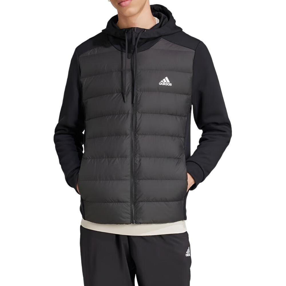 Adidas Пуховые куртки и пальто Мужская черная пуховая куртка средней высоты с капюшоном — фото 3