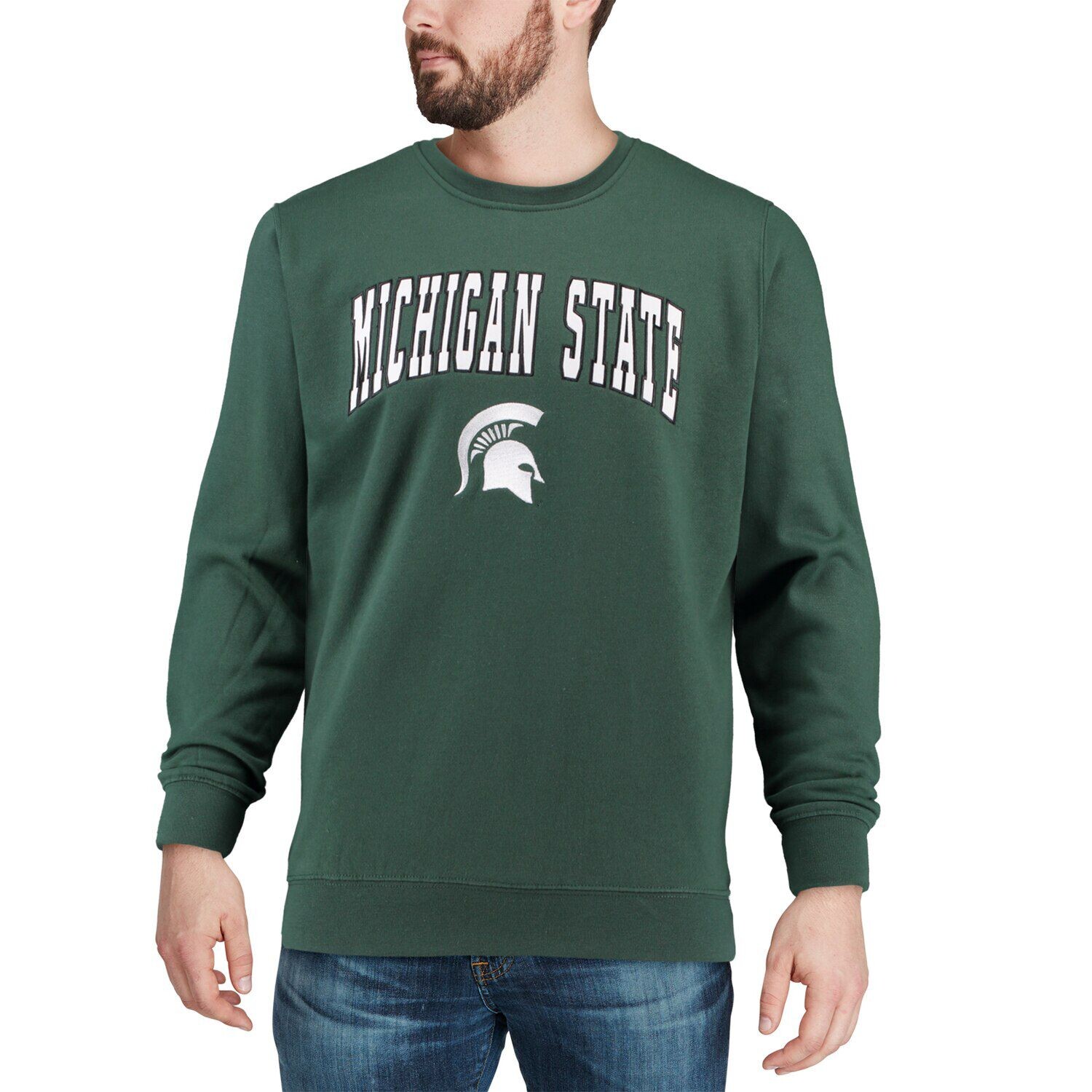 Мужской зеленый свитшот с круглым вырезом Michigan State Spartans Arch & Logo Colosseum — фото 4