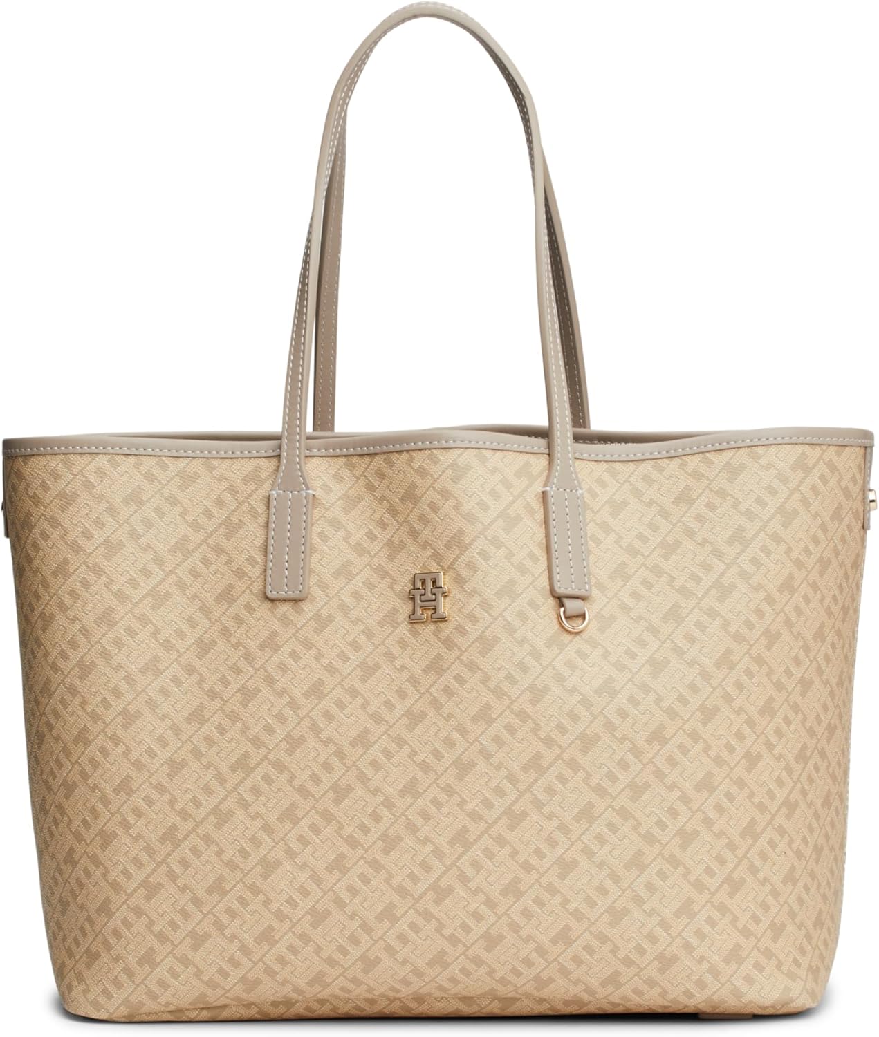 

Кожаная сумка-тоут Tommy Hilfiger с монограммой и карманом на молнии, Beige