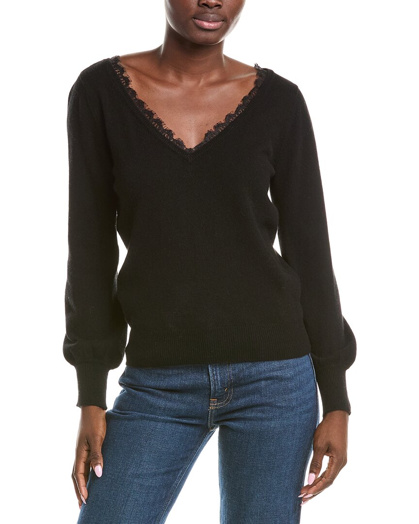 

Броде Кашемировый свитер с кружевной отделкой и низкой спинкой Brodie Cashmere, черный