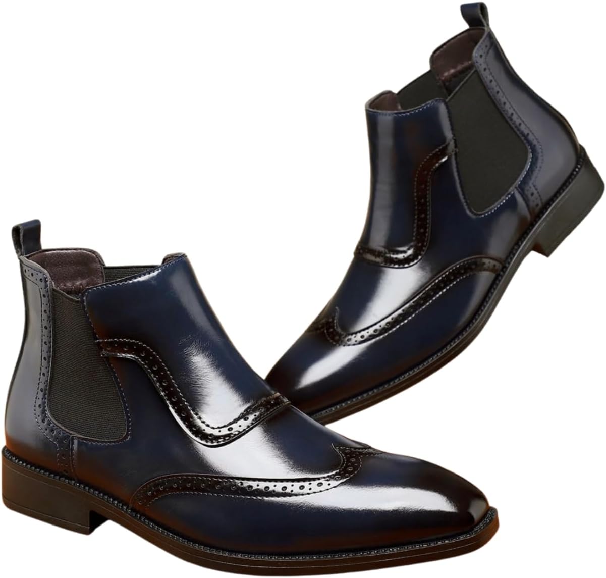 

Мужские кожаные ботинки Chelsea Santimon с брогированием, формальные и повседневные слипоны на щиколотку, синий