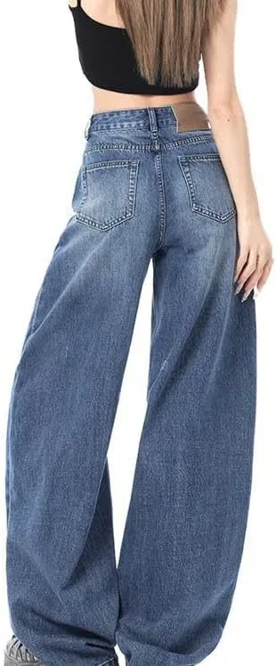 Джинсы Womens Distressed Ripped Boyfriend Jeans Hollow Out Wide Leg Denim Pants Casual Loose Trousers, 7 — фото 2