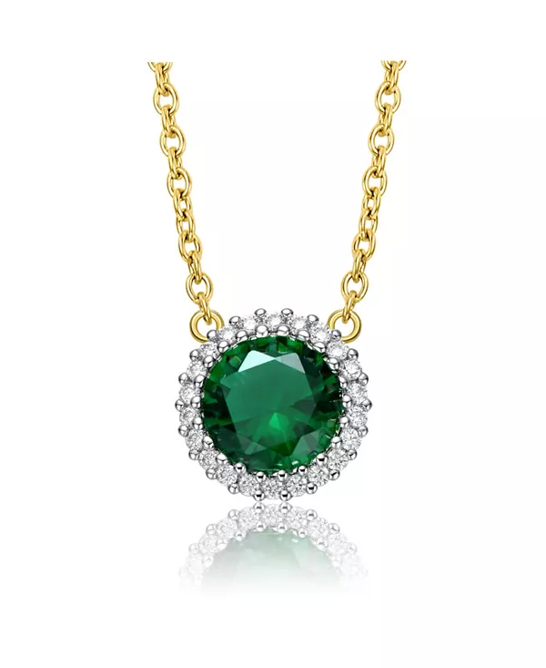 

Ожерелье из стерлингового серебра с двухцветными круглыми кубическими цирконами и золотой цепочкой Genevive, green