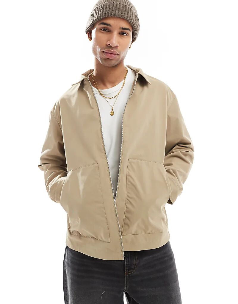 

Куртка харрингтон из твила бежевого цвета Jack & Jones