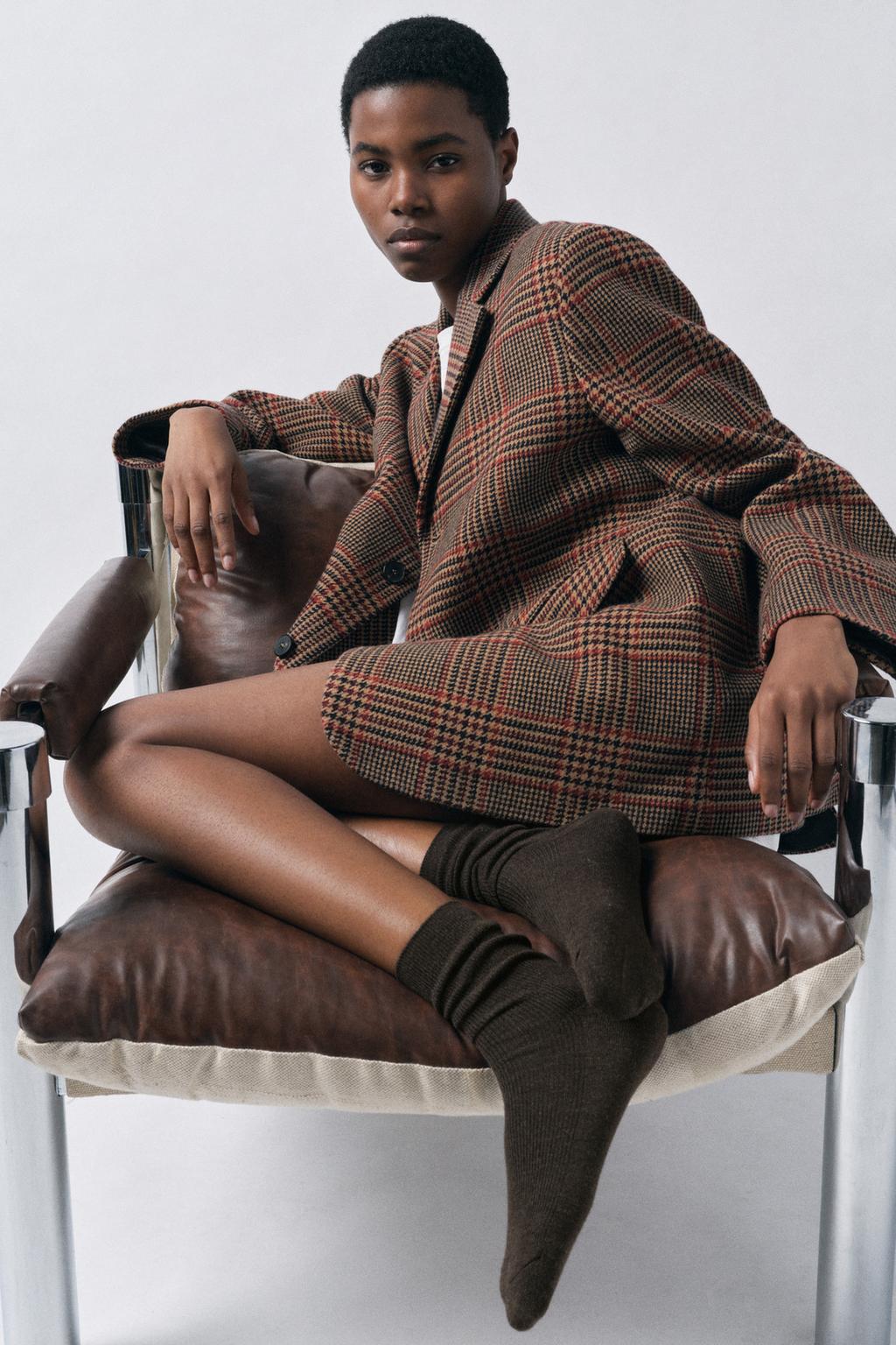 

Носки в рубчик ZARA, темно-коричневый