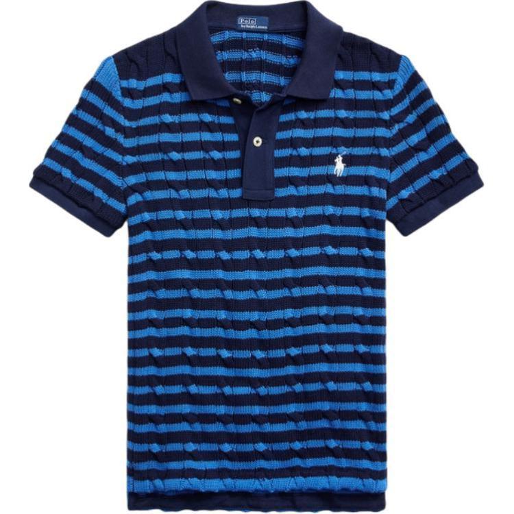 

Полосатая рубашка-поло с косичным узором Polo Ralph Lauren, темно-синий