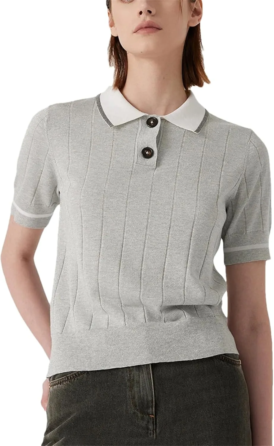 

Женская вязаная поло из льна и шелка с V-образным вырезом