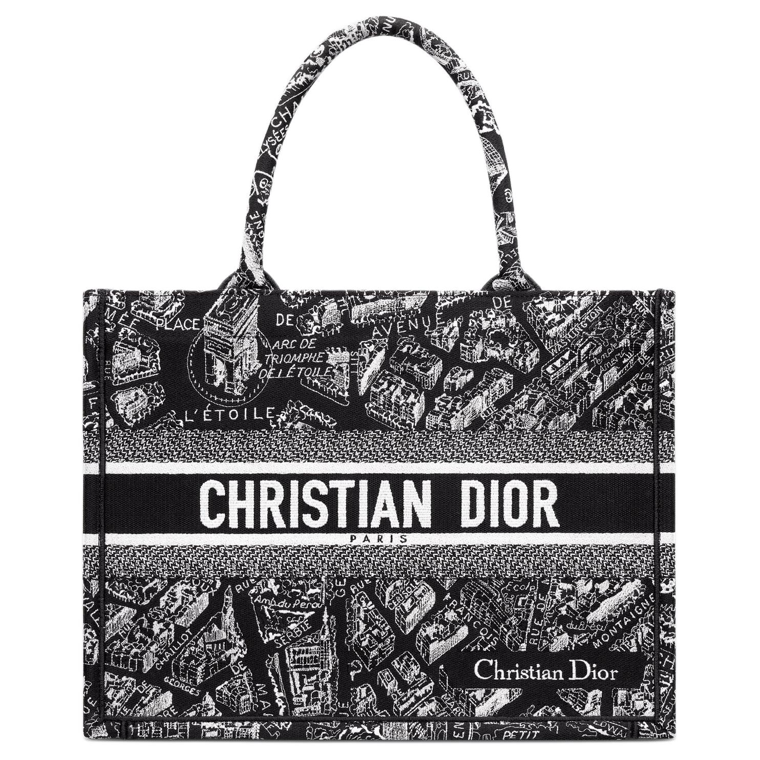 

DIOR Сумка BookTote из хлопка, шоппер, женская сумка среднего размера черно-белая