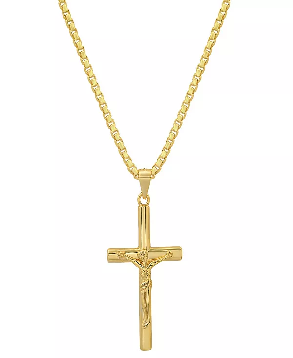 

Мужское ожерелье с подвеской в виде распятия, покрытое 14-каратным золотом Steeltime, gold