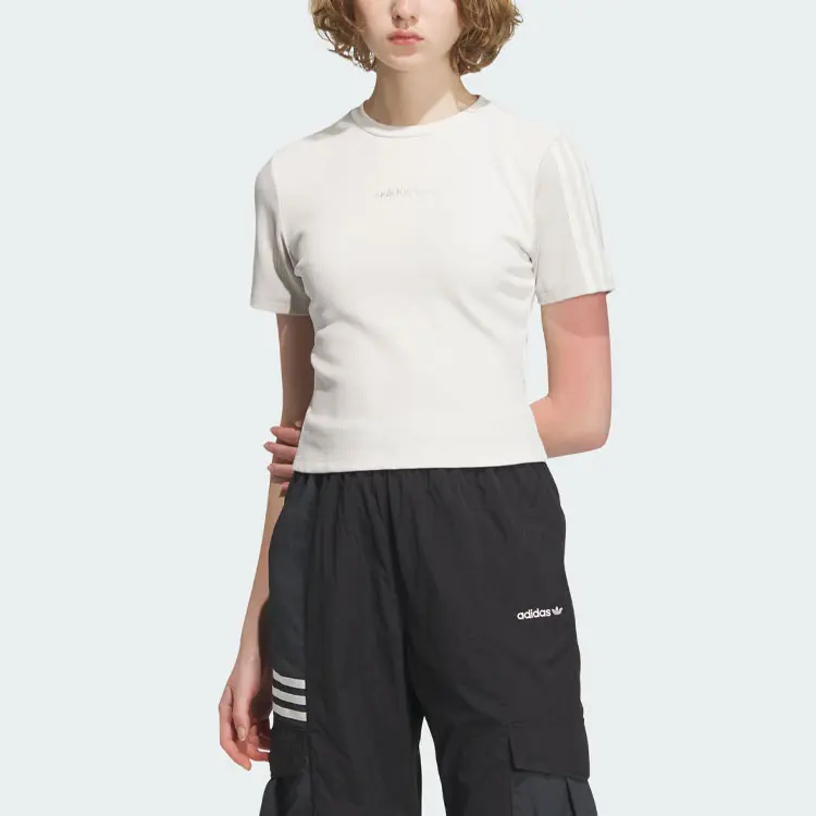 Женский кроп-топ розово-белый Adidas Originals — фото 3