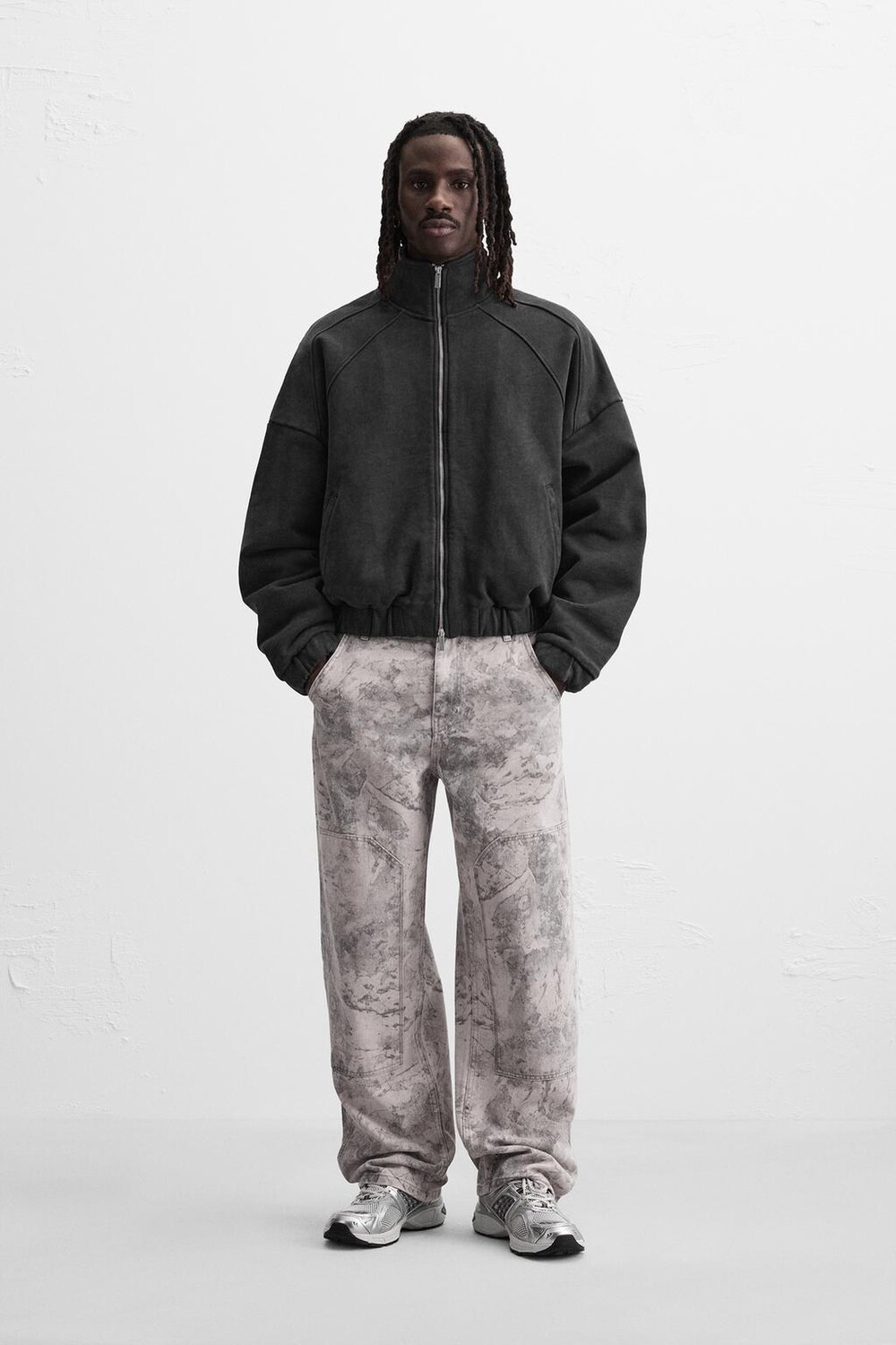

Стиранная куртка на молнии ZARA, цвет Dark anthracite