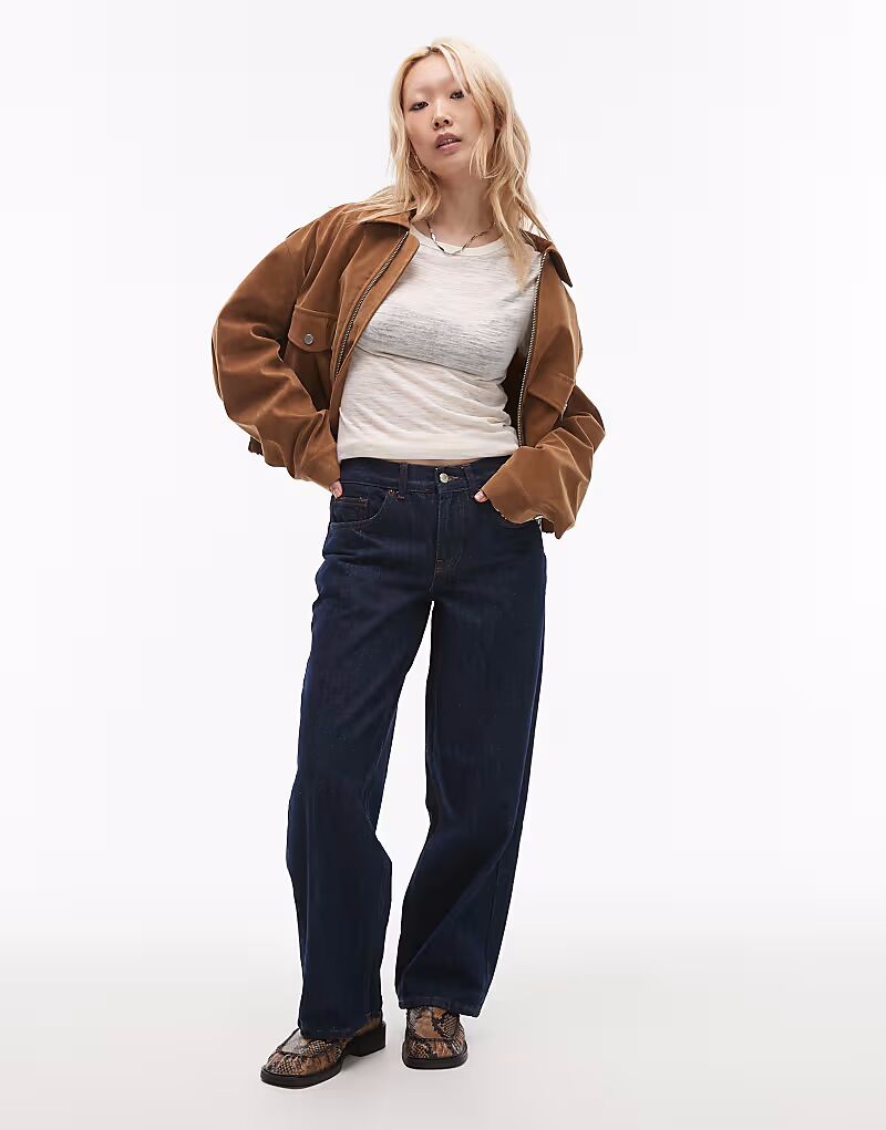 

Джинсы Petite Cinch с низкой посадкой, свободного кроя, необработанного кроя, индиго Topshop Petite