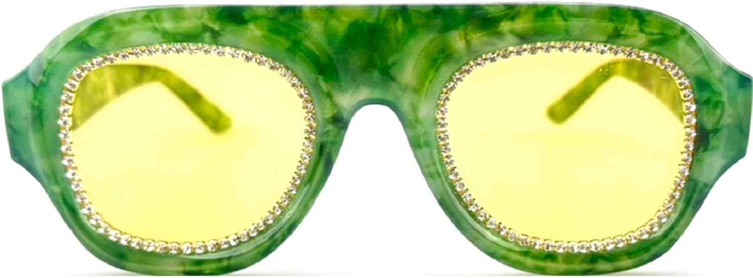 

Ретро-солнцезащитные очки большого квадратного размера для женщин, солнцезащитные очки с бриллиантами, винтажные модные солнцезащитные очки со стразами UV400 mincl, Green