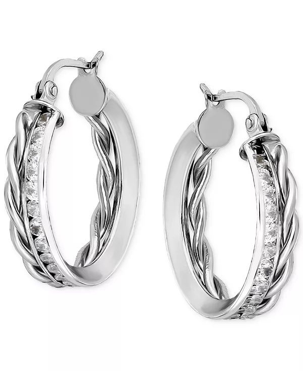 

Серьги-Кольца с канальной закрепкой из кубического циркония (3-1/4 карата) из 18-каратного золота на стерлинговом серебре Giani Bernini, silver