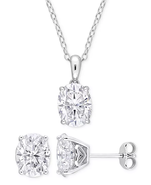 

Комплект из двух овальных серег-гвоздиков с муассанитом (6 карат) и кулона длиной 18 дюймов из стерлингового серебра Macy'S, moissanite