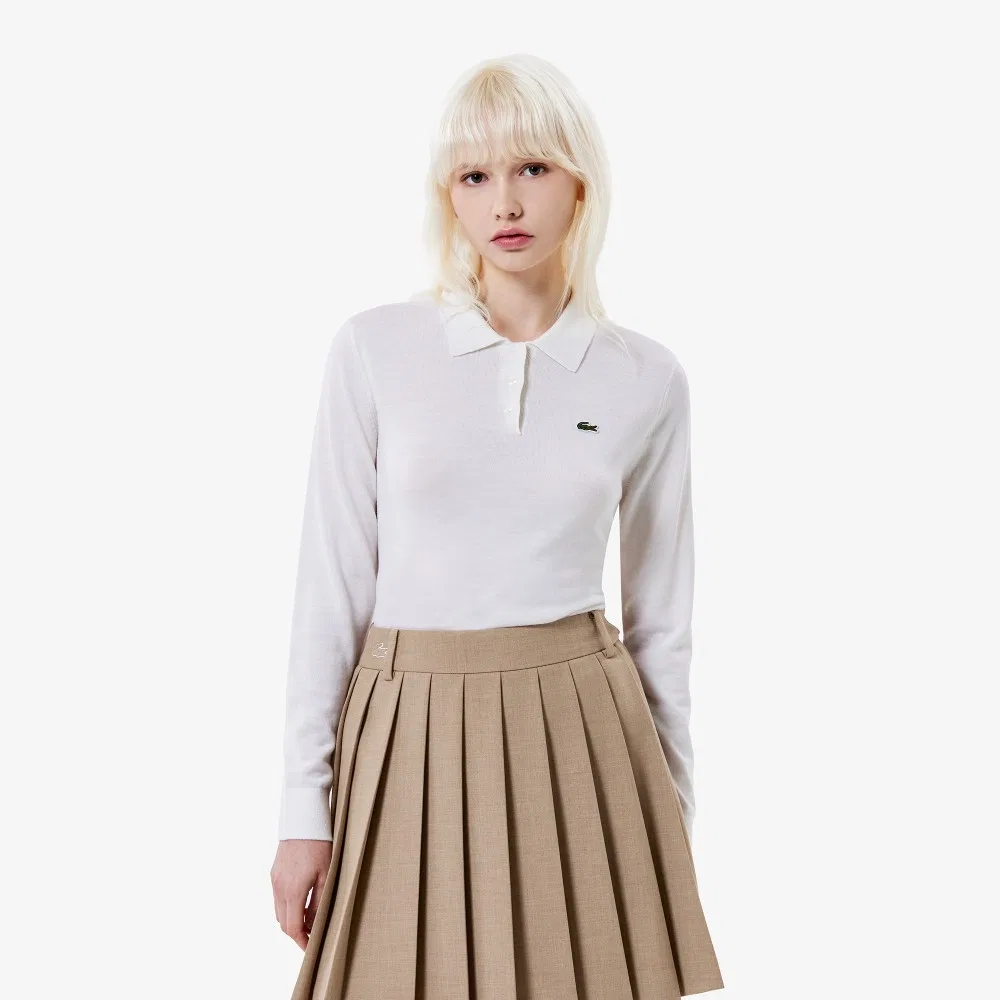 Свитер-поло Lacoste женский шерстяной, базовый, офф-уайт