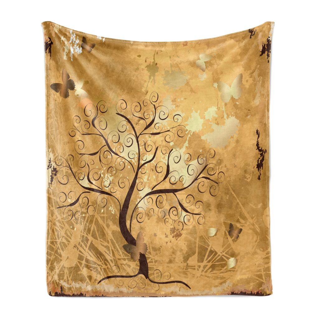 

Мягкое фланелевое флисовое одеяло ABAKUHAUS Tree, композиция Dirt Art с закрученными ветвями и силуэтами бабочек, 175 x 230 см, коричневый и светло-коричневый