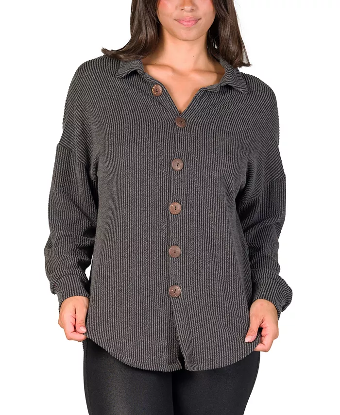 

Женская жакет-рубашка с длинным рукавом и воротником на пуговицах 24seven Comfort Apparel, черный