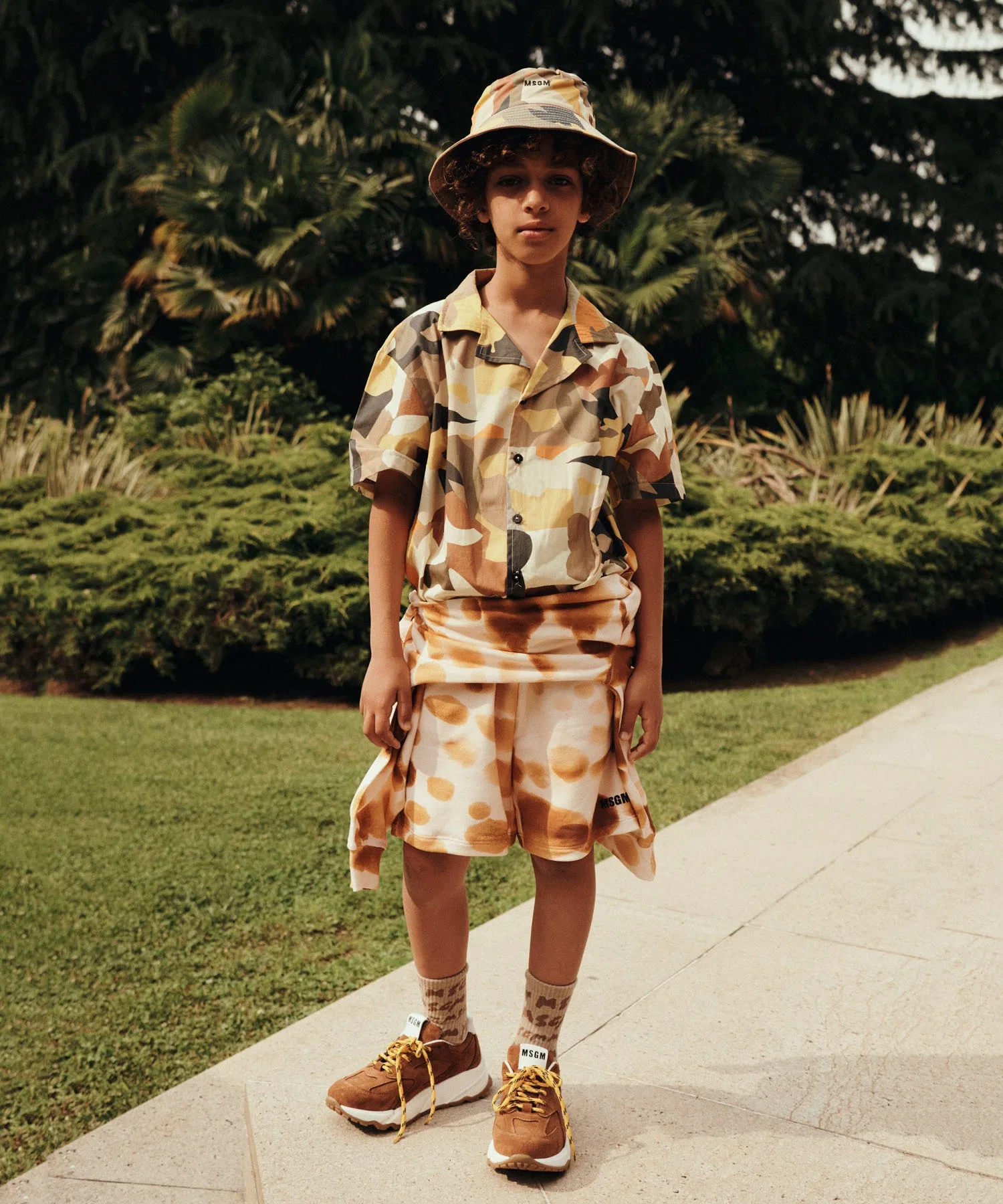 Детская рубашка с геометрическим камуфляжем MSGM KIDS мультиколор — фото 4