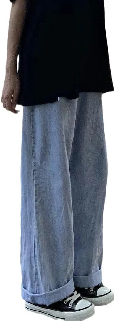 

Осенние светло-голубые прямые джинсы women's loose wide leg