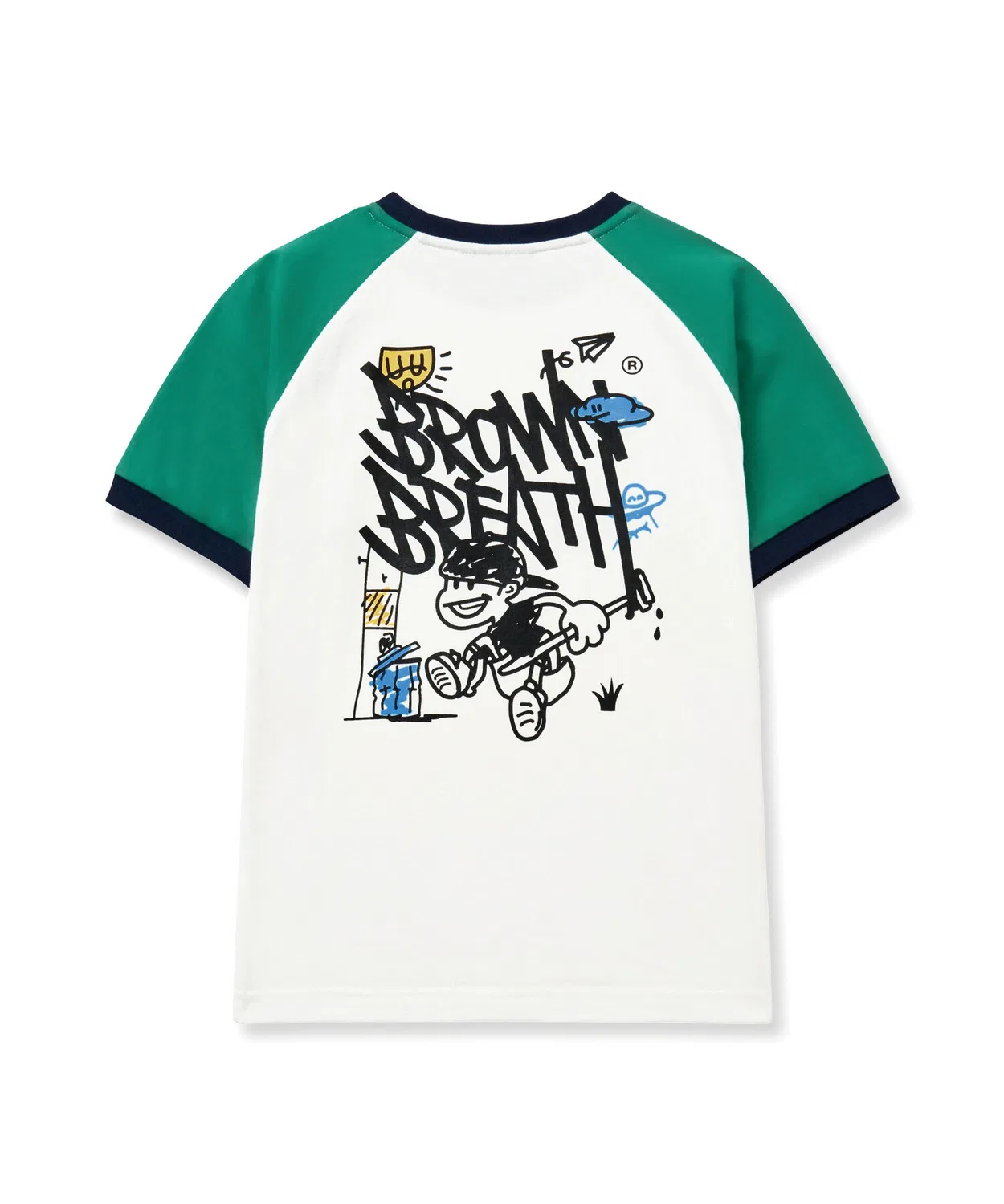 Детская футболка-реглан с цветными блоками зелёная от Brownbreath Kids — фото 2