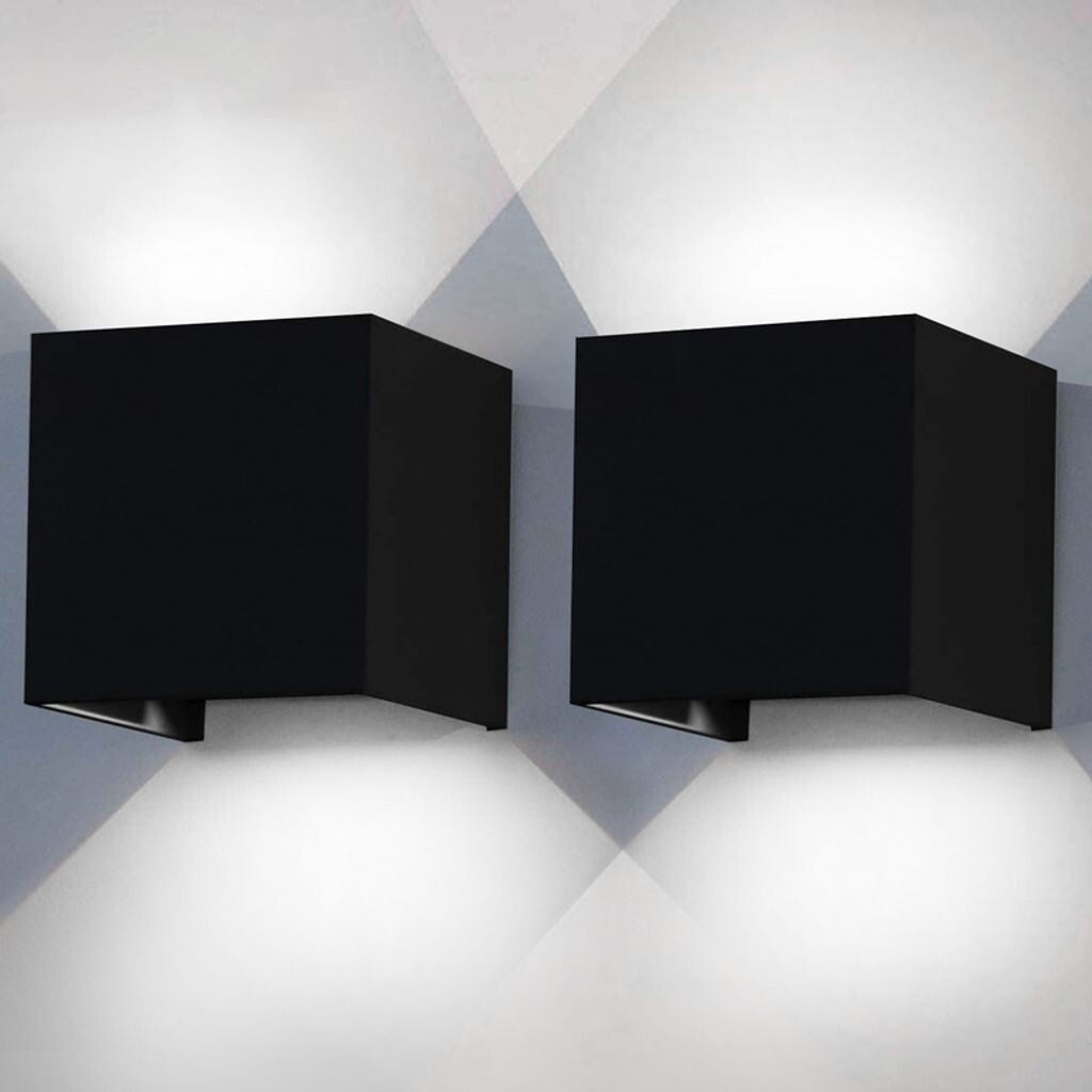 

Fiqops светодиодный настенный светильник для подвала, настенный светильник с регулируемым углом, лестницей, уличный IP65, лампа для ванной комнаты, 12 Вт, черный, холодный белый, 2 шт.