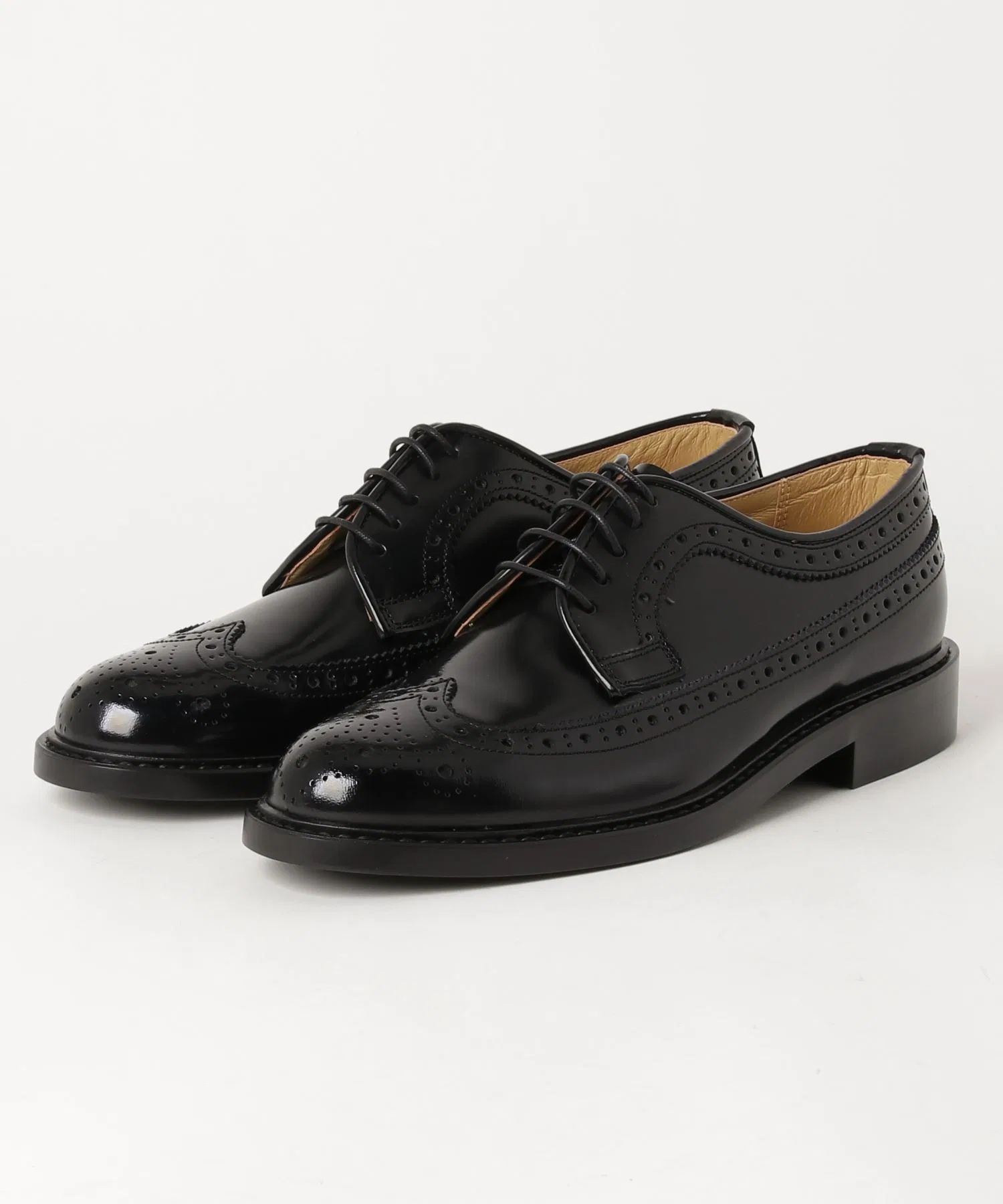 Туфли-лодочки HARUTA WINGTIP LACE-UP с перфорацией на шнуровке, модель 710, черные.