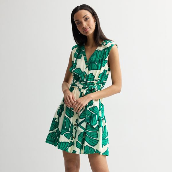 

Женское мини-платье на пуговицах Nine West, цвет green lili palms