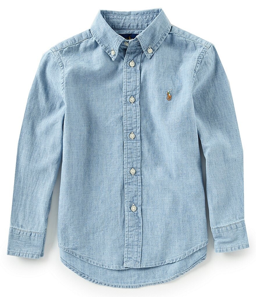 

Рубашка из шамбре с длинными рукавами Polo Ralph Lauren Little Boys 2T-7, синий