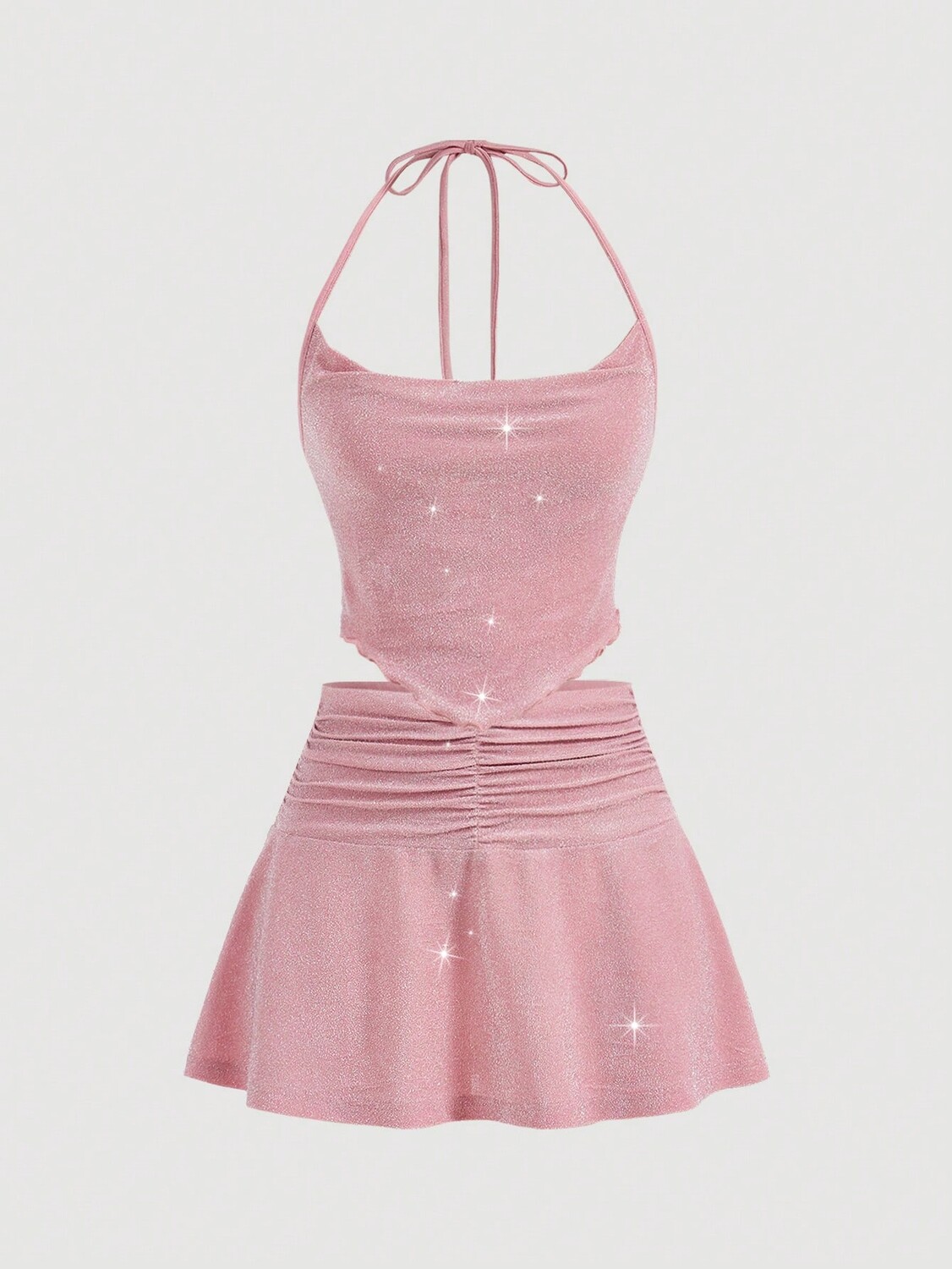 

SHEIN MOD: женский комплект из топа с бретелькой и плиссированной юбки, розовый