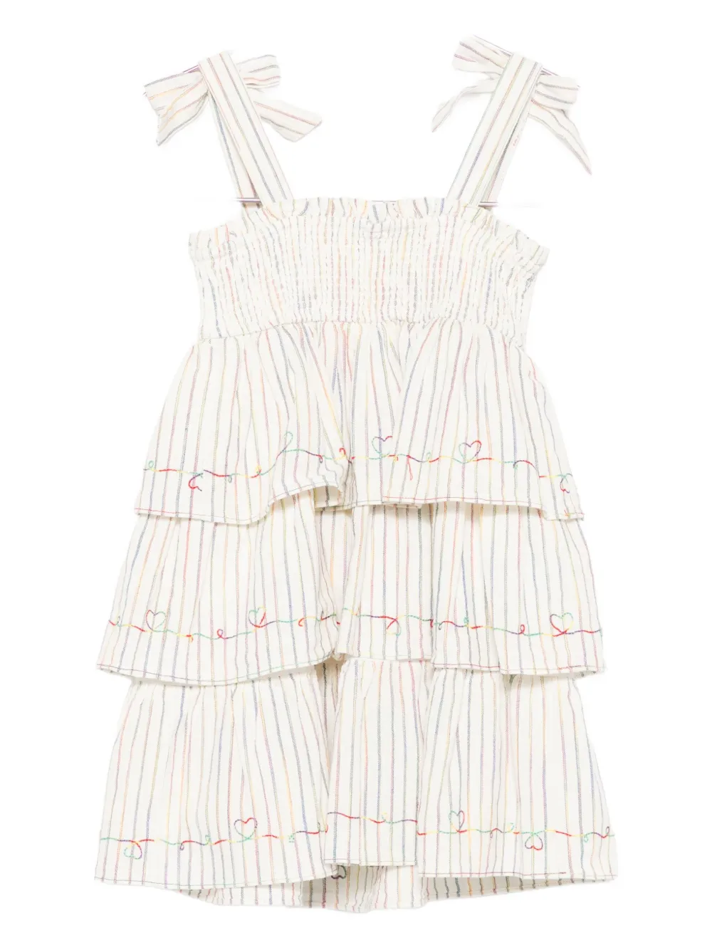 Платье Rhiannon в радужную полоску с многоуровневыми оборками ZIMMERMANN Kids, белый — фото 2
