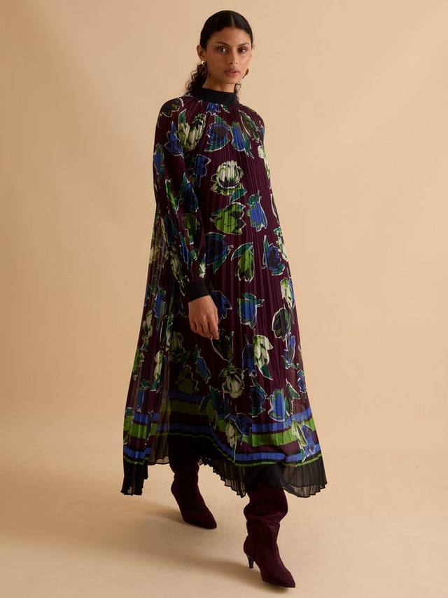 

Графическое платье с тюльпанами, высоким воротником и плиссировкой FLORERE, Multi