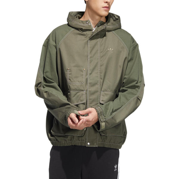 Куртка Men's adidas originals Ww Hooded Jkt Sports Embroidered Logo Cargo Solid Color Hooded Jacket Army Green, мультиколор — фото 3