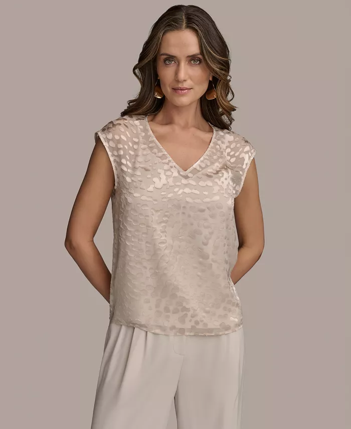 

Женская блуза с короткими рукавами из шифона с эффектом burnout Donna Karan New York, коричневый/бежевый