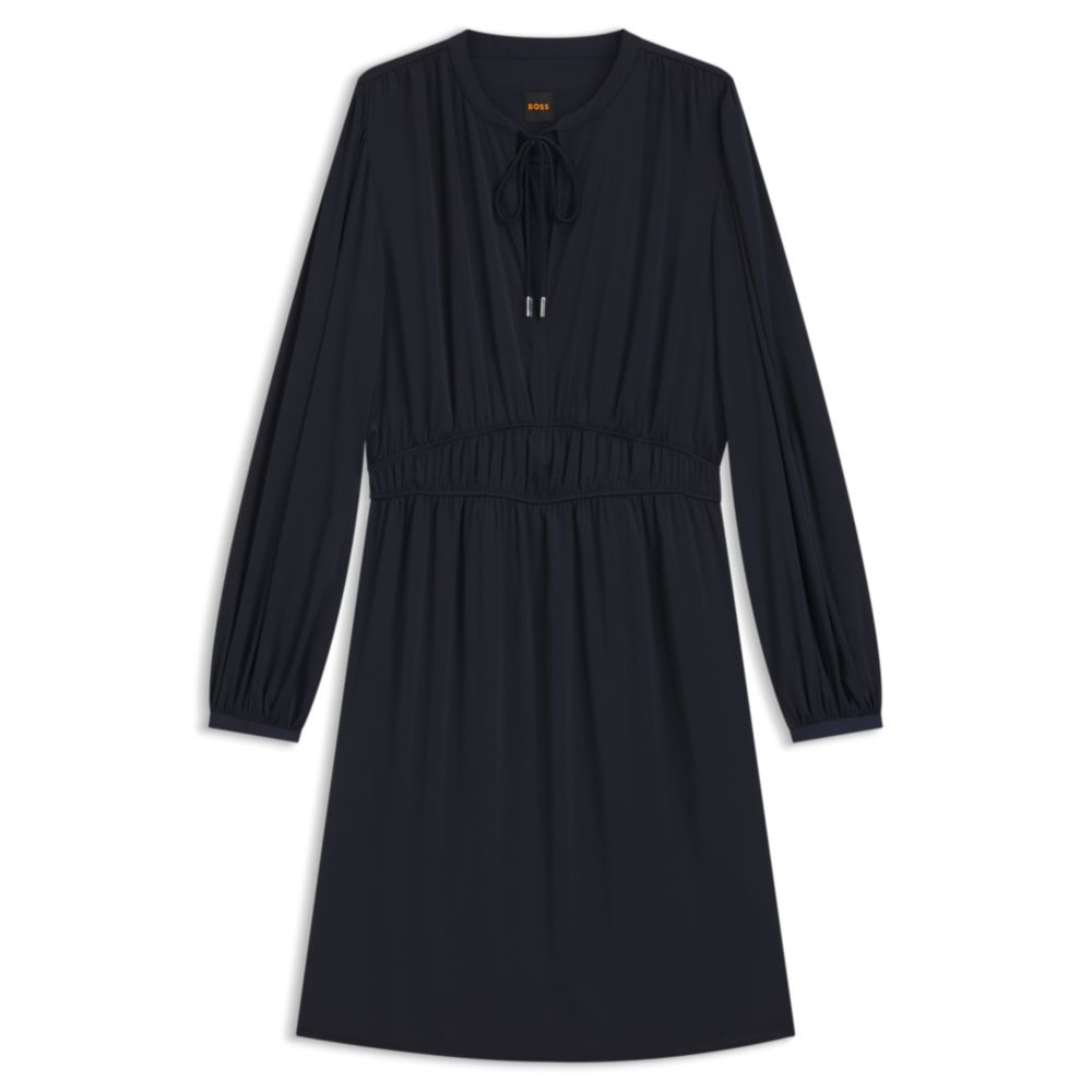 

Мини-платье из жатого атласа со сборками BOSS, темно-синий