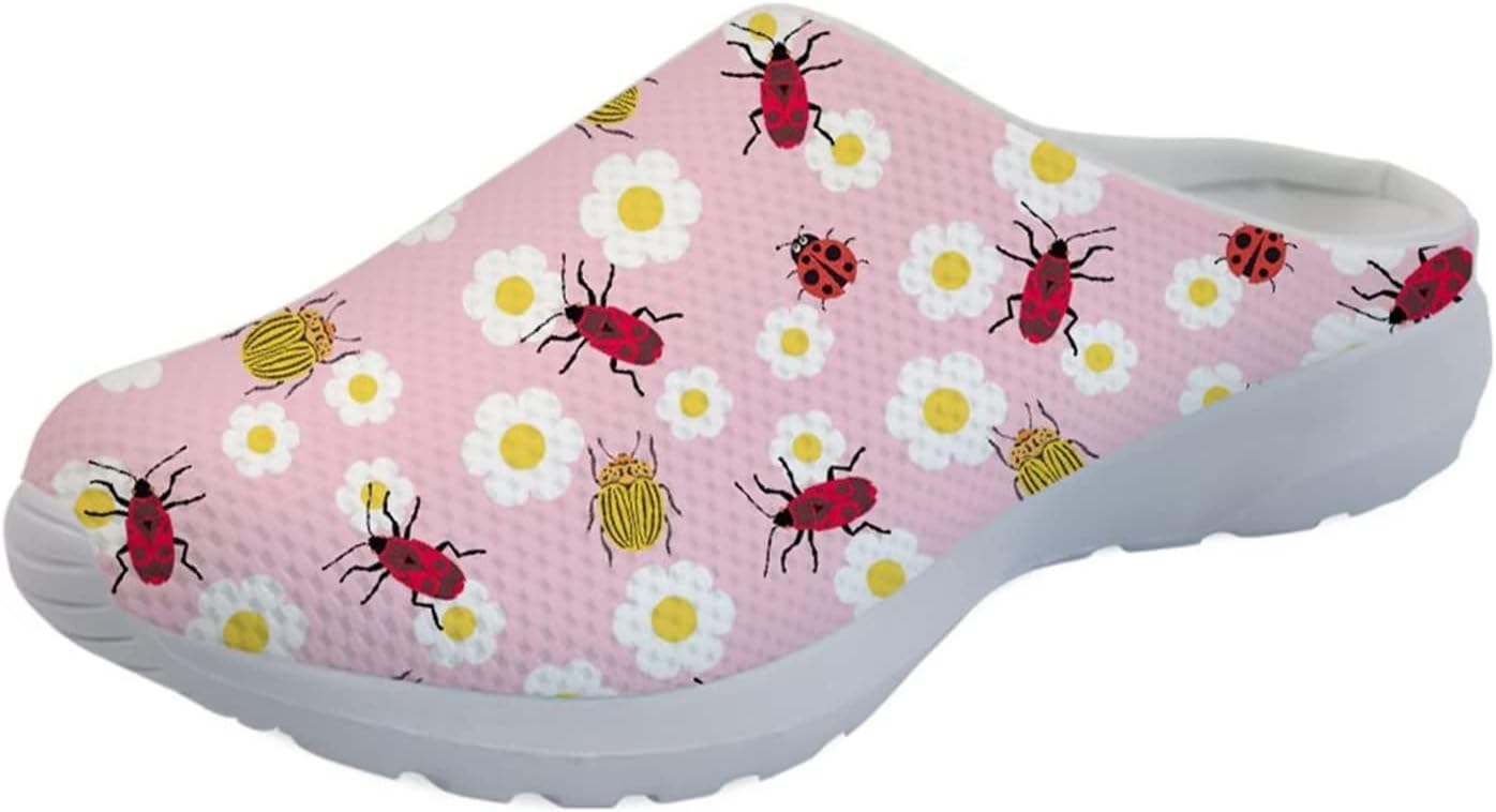 

Кроссовки-мюли Forchrinse Blue Cow для женщин, без задника, с сеткой, на платформе, удобные домашние, и спортивные тапочки, Ladybug Floral