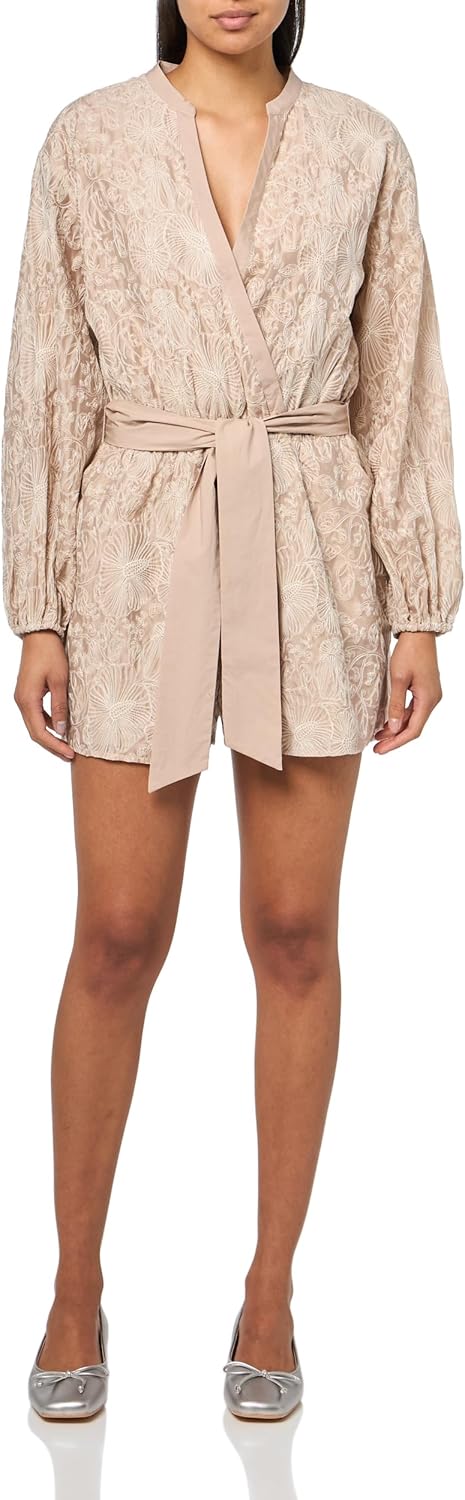 

GUESS женский длинный рукав Michela вышитый комбинезон, Neutral Ivory Multi