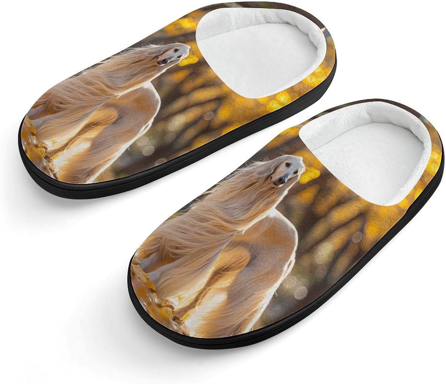 

Домашние тапочки с изображением афганской борзой с длинной шерстью, милые хлопковые, противоскользящие, для использования дома и на улице Generic, черный