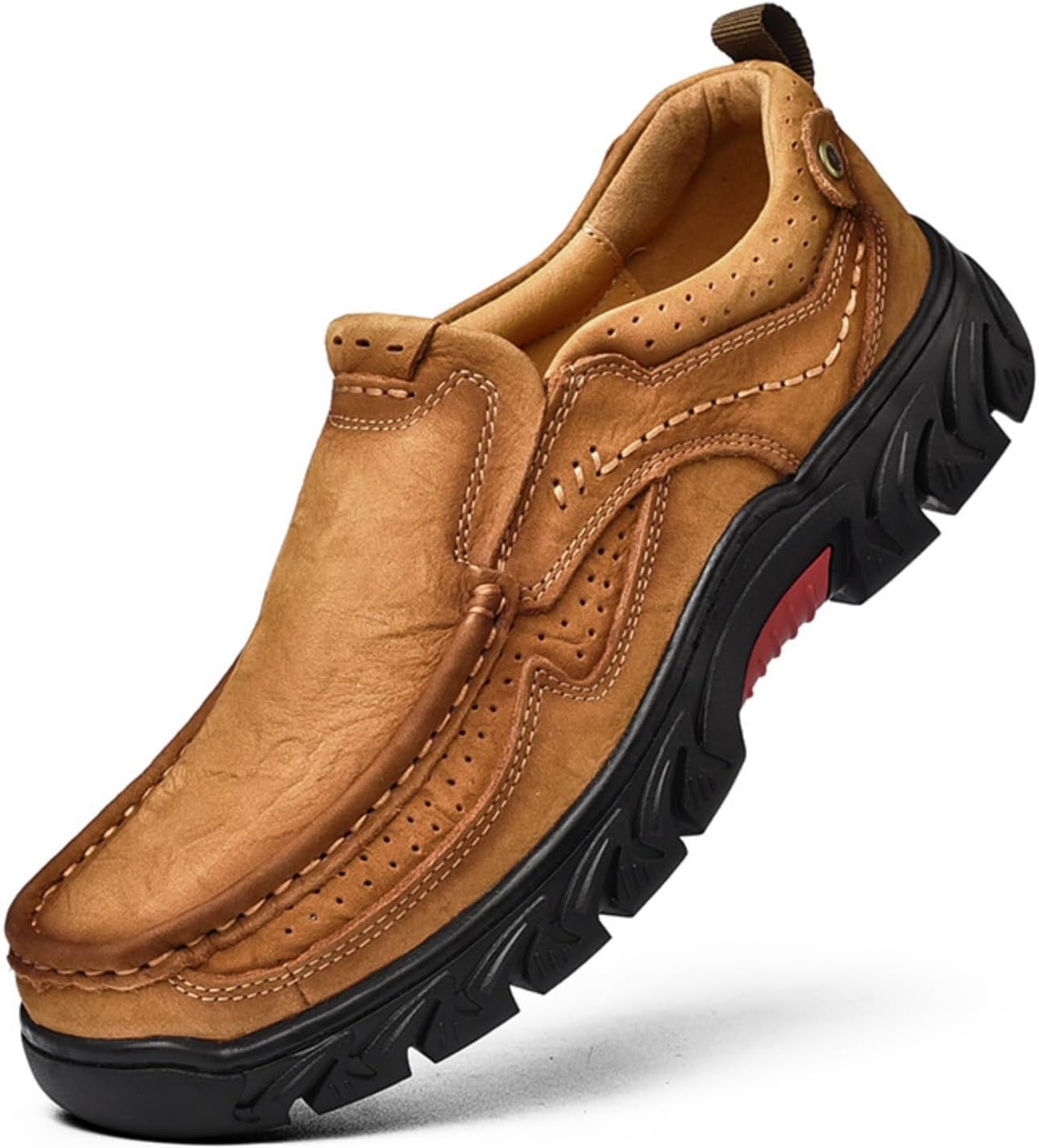 

Мужские замшевые лоферы без застежек с легкой толстой подошвой, повседневная обувь для прогулок на открытом воздухе с круглым носком, противоскользящей подошвой, дышащие и удобные для ежедневного ношения Psieicwm, светло-коричневый