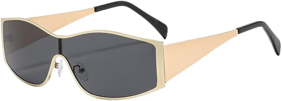 

Винтажные цельные солнцезащитные очки-щитки для женщин, модные, с большой металлической оправой в стиле панк, солнцезащитные очки для вождения, защитные очки-маска WNCKSQ, C1goldgray