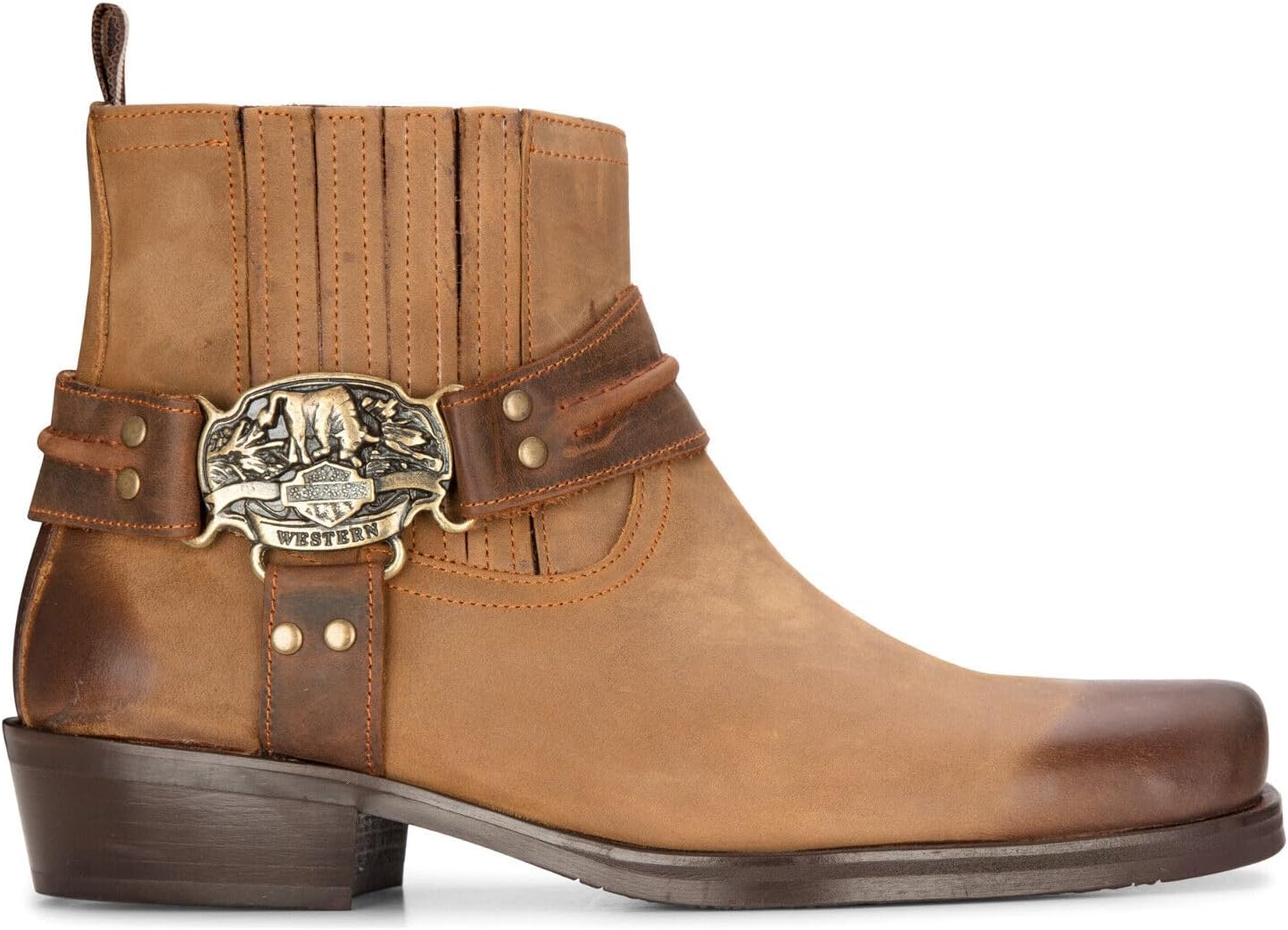 

Мужские кожаные ковбойские ботинки до щиколотки коричневые, рыжие, байкерские, вестерн, с квадратным носком, охотничьи Infinity Leather